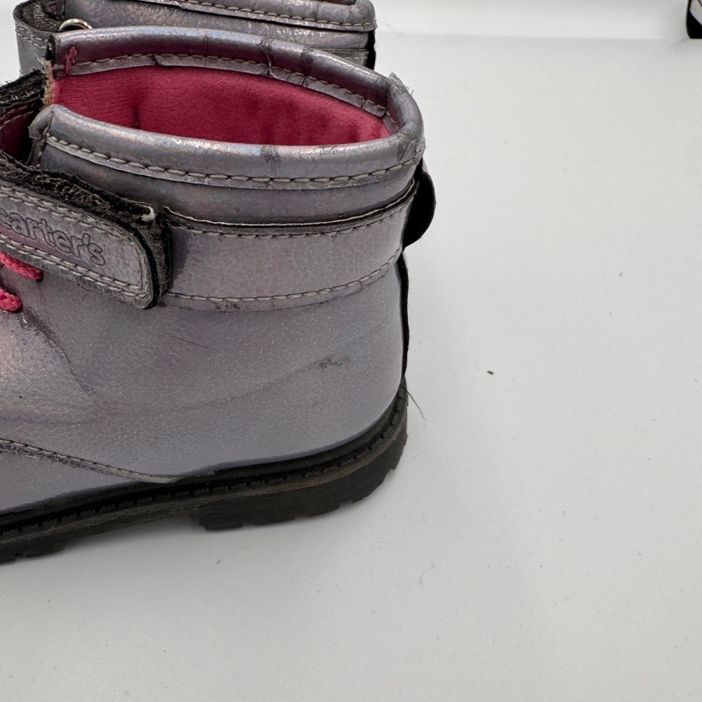 Carter's Girls Size 10 Shiny Silver Kids Combat Boots with Pink Laces - Picture 7 of 11